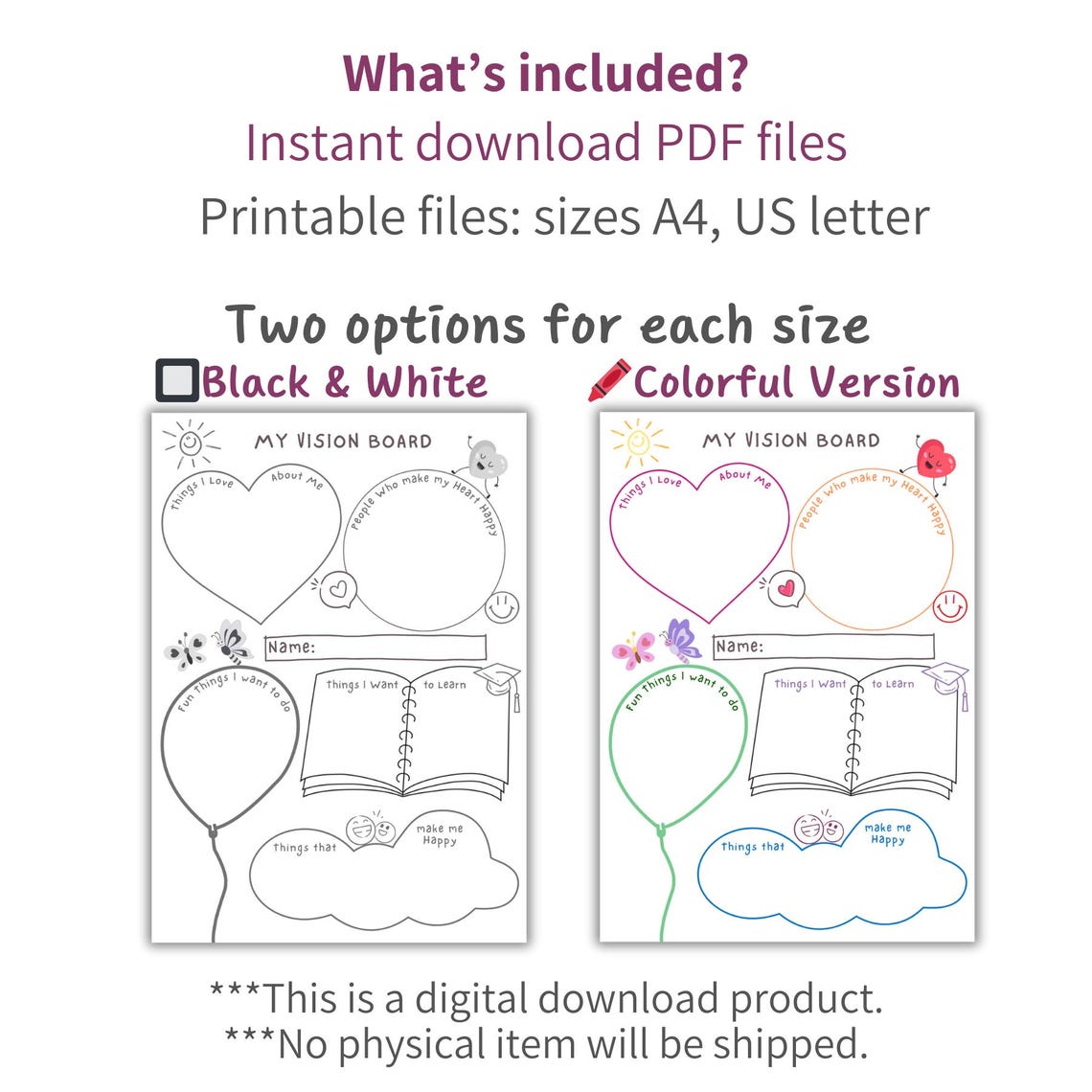 Kids Vision Board Template, Goal-setting Printable for Kids ...