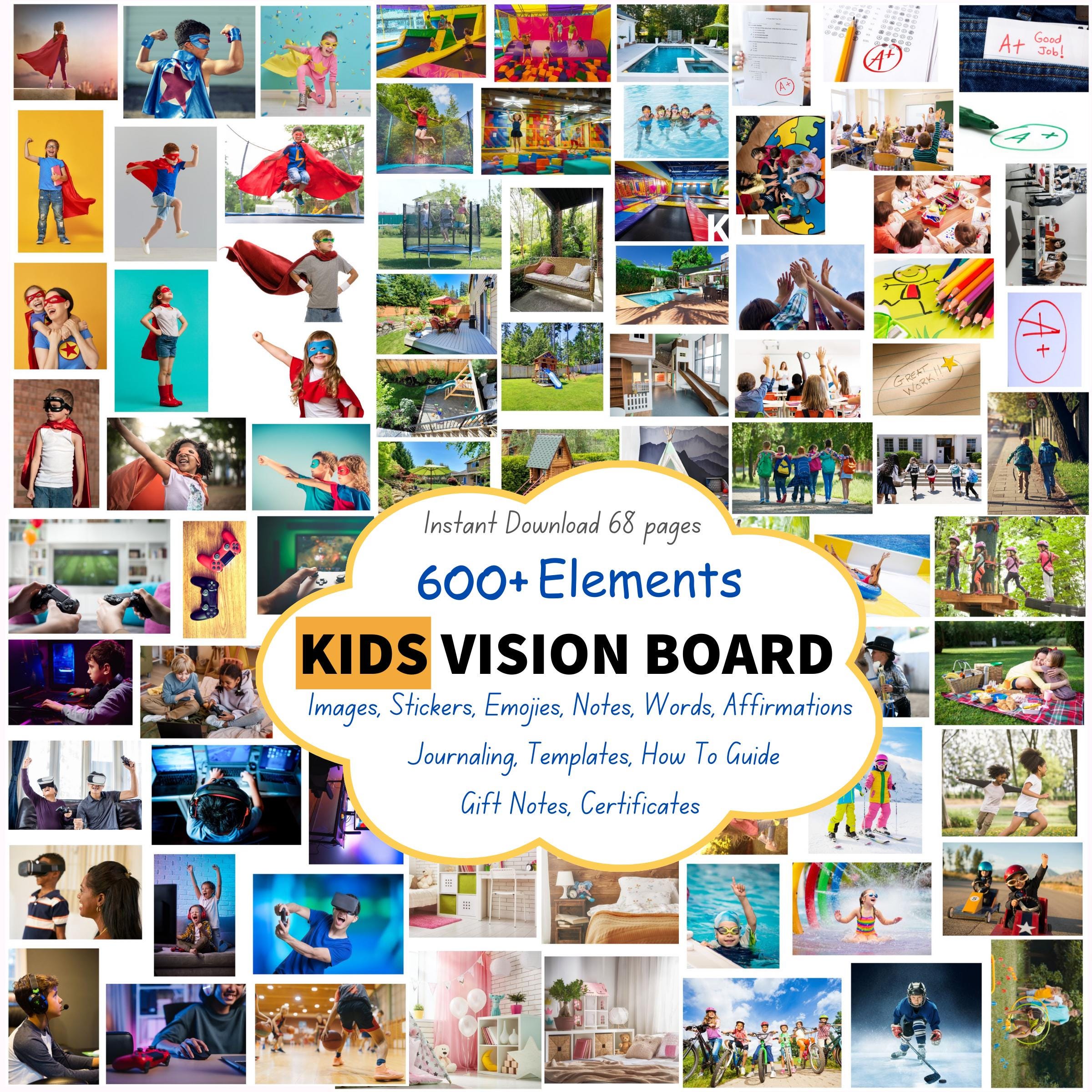 Kids Vision Board Kit Printable, Growth Mindset Activity, 600+ Elements ...