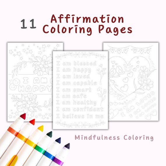 Affirmation Coloring Pages , I AM Affirmation Coloring, Mindfulness Coloring Pages, Digital Download, Printable Affirmations Kids and Adults