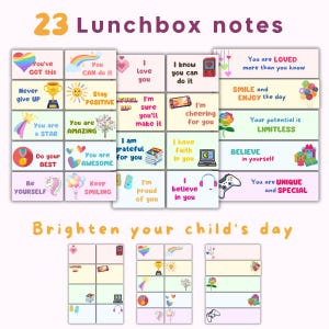 23 notes édifiantes pour la boîte à lunch des enfants, messages encourageants, notes sur la boîte à collations, notes positives pour le déjeuner, cartes imprimables pour la rentrée des classes PDF