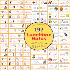 192 Erhebende Lunchbox-Notizen für Kinder, ermutigende Botschaften, Snackbox- und Rucksacknotizen, motivierende druckbare PDF für den Schulanfang