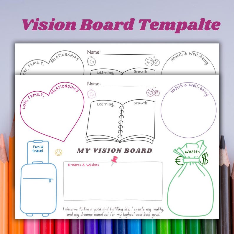 Vision Activity Outline Vision Board Template, Digital Download, Manifestation Board, Goal ...