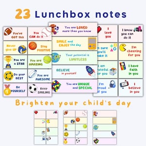 23 notes édifiantes pour la boîte à lunch des enfants, messages encourageants, notes sur les jeux et les sports, notes sur la boîte à collations, imprimés pour la rentrée