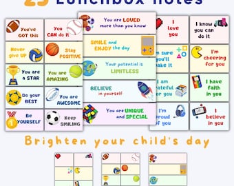 23 Uplifting Lunchbox Notes for Kids, Encouraging Messages, Gaming and Sports Notes, Snackbox Notes, Back-to-School Printables