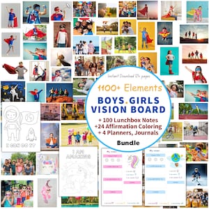 Kids Vision Board Kit, Kids Positivity Bundle| 1100+ Vision Board Printables | Lunchbox Notes, Planners, Journals & Coloring Pages