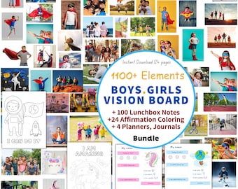 Kit bacheca dei desideri per bambini, pacchetto positività per bambini/ Oltre 1100 stampe per bacheche dei desideri/ Appunti per il pranzo, agende, diari e pagine da colorare