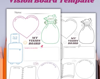 Vision Board Vorlage, Manifestation Board, Ziele setzen, Vision Board Printable, Selbstausdruck, digitaler Download, Dream Board