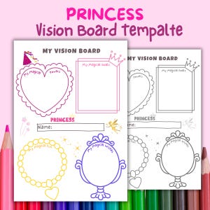 Kids Princess Vision Board Template, Goal-Setting Printable for Girls, Manifestation & Motivation, Self-Expression Digital Download PDF