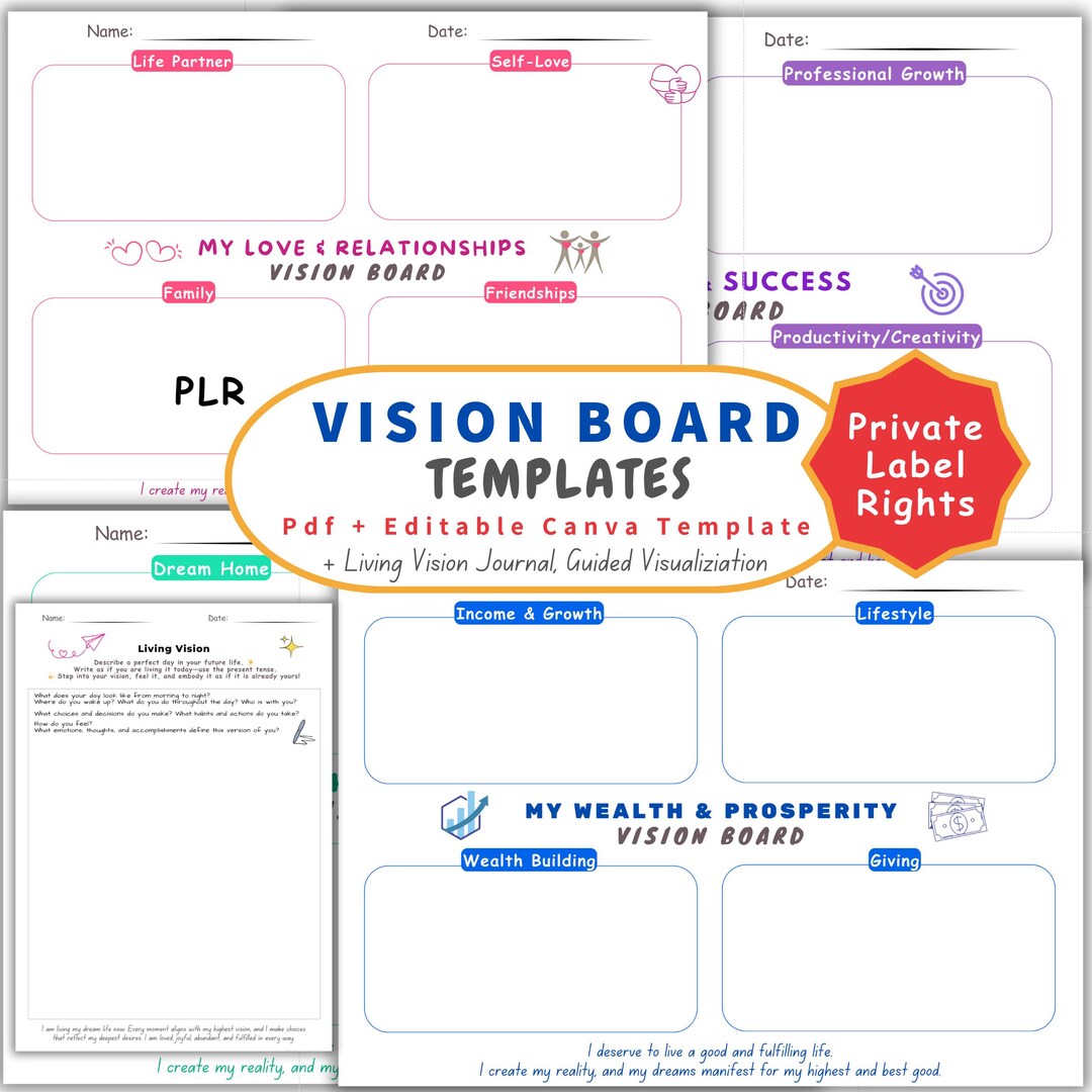 Vision Board Templates PLR | Private Label Rights | Living Vision ...