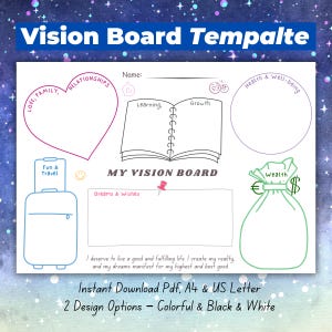 Vision Board Template, Digital Download, Manifestation Board, Goal-Setting Planner, Self-Expression Printable, Dream Board Layout