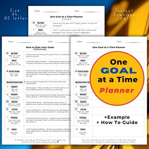 One Goal at a Time Planner Printable, Goal Planner, Goal Setting Template, Goal Tracker Worksheet, Productivity Planner,