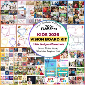 Kit Quadro de Visão Infantil 2026, Mais de 700 Elementos, Atividade Infantil, Definição de Metas para Crianças, Recurso para Educação Domiciliar, Download Digital