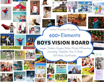 Boys Vision Board Kit, 600+ Elements, Printable Goal Planner, Affirmation Cards, Stickers, Journaling Pages, Boys Motivation Cutouts
