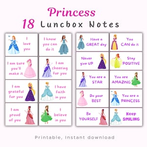 Prinzessin Lunchbox Notizen für Kinder, ermutigende Botschaften, personalisierte Snackbox Notizen, Royal-Themen Lunchbox Karten, druckbare PDF