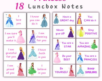 Princess Lunchbox Notes for Kids, Encouraging Messages, Personalized Snackbox Notes, Royal-Themed Lunchbox Cards, Printable PDF