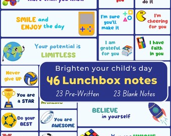 46 bigliettini edificanti per il pranzo al sacco per bambini, messaggi incoraggianti, bigliettini per giochi e sport, bigliettini per snack, bigliettini stampabili per il ritorno a scuola in formato PDF