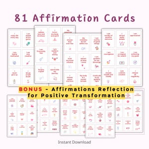 81 Tarjetas de afirmación, Reflexión de afirmación para la transformación positiva, Tarjetas de amor propio, Descarga digital, Tarjetas de afirmación imprimibles