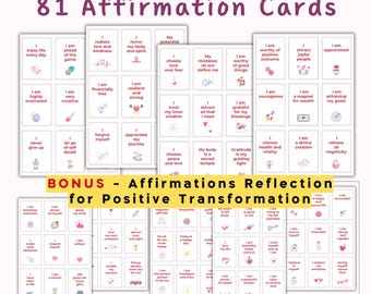 81 affirmatiekaarten, affirmatiereflectie voor positieve transformatie, zelfliefdekaarten, digitale download, afdrukbare bevestigingskaarten