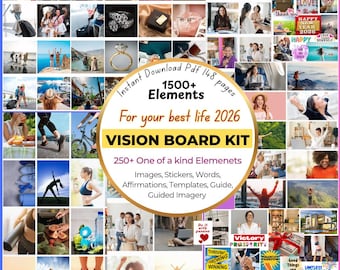 2026 Printable Vision Board Kit | 1500+ Elements, Manifestation Stickers, Dream Board Elements, Law of Attraction, Digital Download PDF