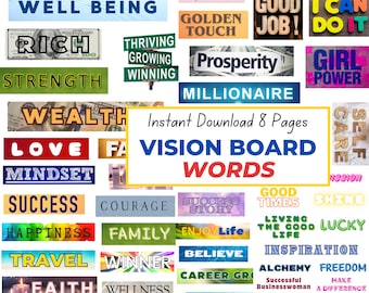 Può includere: Un tableau de vision colorato con parole come "Fiducia", "Benessere", "Ricco", "Forza", "Ricchezza", "Amore", "Mentalità", "Successo", "Felicità", "Viaggio", "Fede", "Benessere", "Campione", "Buone vibrazioni", "Tocco dorato", "Prosperità", "Milionario", "Buon lavoro", "Posso farlo", "Potere femminile", "Cura di sé", "Parole del tableau de vision", "Buoni tempi", "Splendere", "Vivere la buona vita", "Fortunato", "Ispirazione", "Alchimia", "Libertà", "Donna d'affari di successo", "Fare la differenza", "Possibilità infinite", "Impatto", "Unico", e "Segui il tuo cuore".