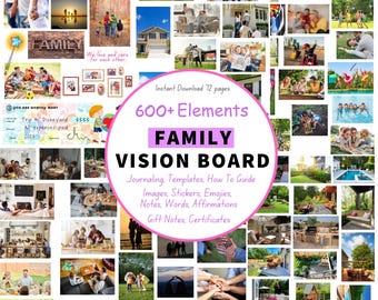 Family Vision Board Kit, 600+ Affirmations, Stickers, Goal-Setting Templates & Guide, Family Manifestation Printable, Family Time Activity