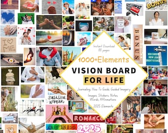 Vision Board Kit 2025, Digital Download, Guided Imagery, Goal-Setting, Affirmation Cards, Vision Board Stickers, Manifestation Planner
