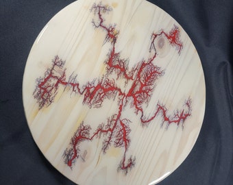 18 Inch Handcrafted White Lazy Susan with Red Fractal Inlay