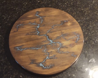15 & 18 Inch One Of A Kind Handcrafted Lazy Susan: Dark Walnut and Teal