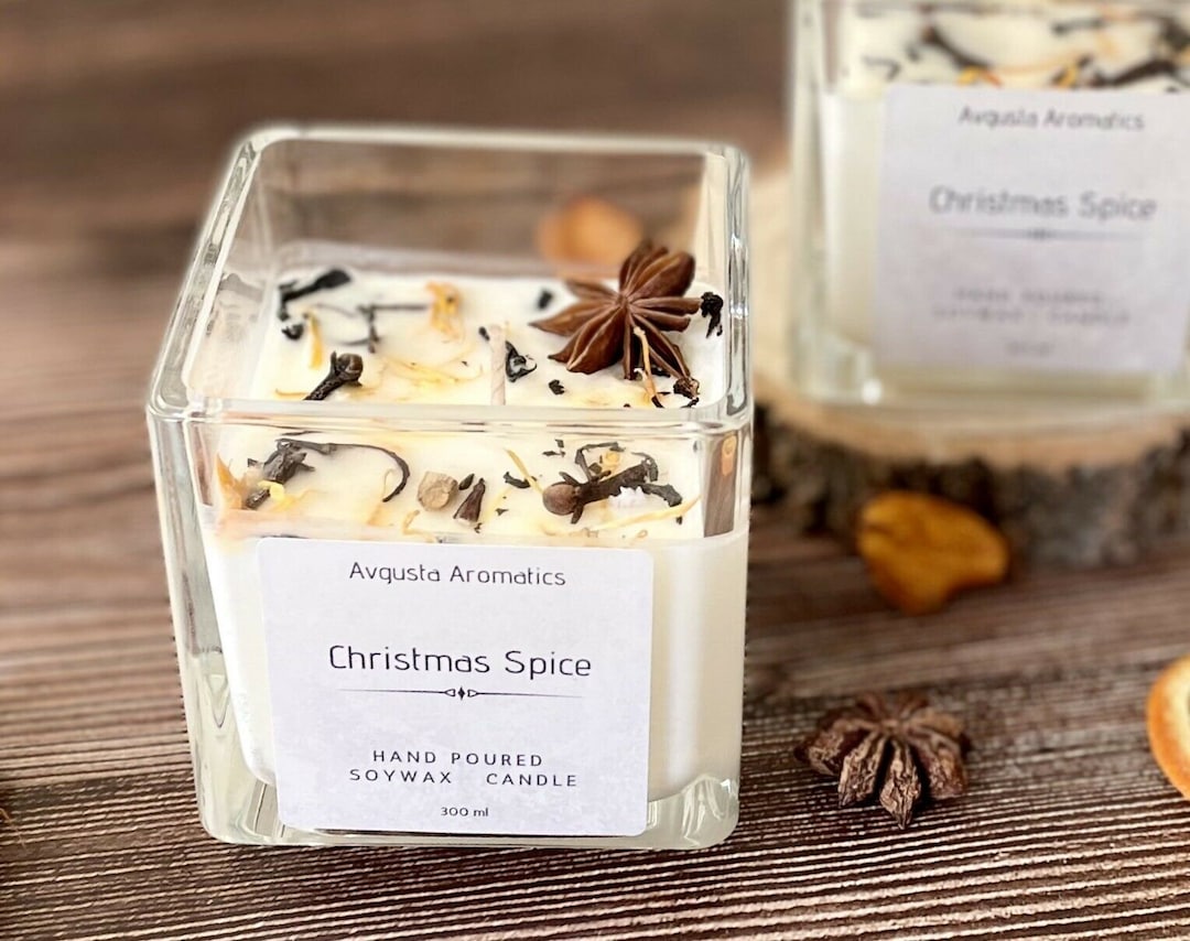 Hand Poured Christmas Spice Candle/ Fragrance Scented Soy Candle/ Glass