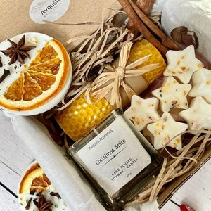 Handmade wax candles gift box hamper eco friendly, strong smelling wax melts, candles, Chrismas gift set!