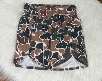 Girls Dark Brown Duck Camo Shorts