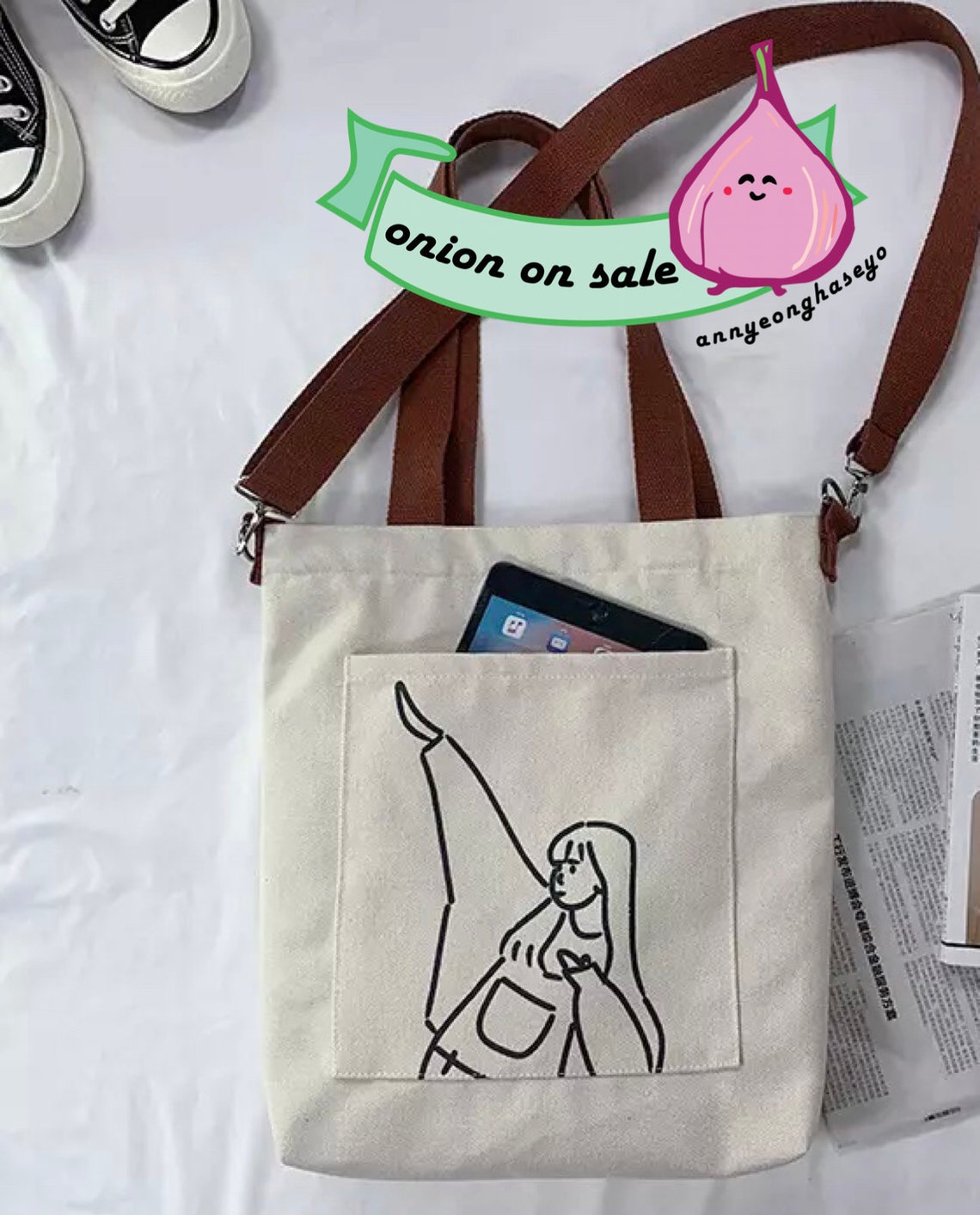 Korean Fashion Tote Shoulder Canvas Bag With Zipper for Etsy