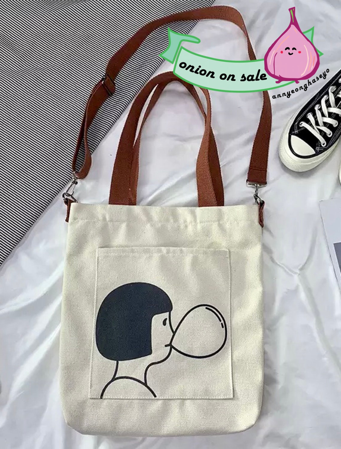 Korean Fashion Tote Shoulder Canvas Bag With Zipper for Etsy