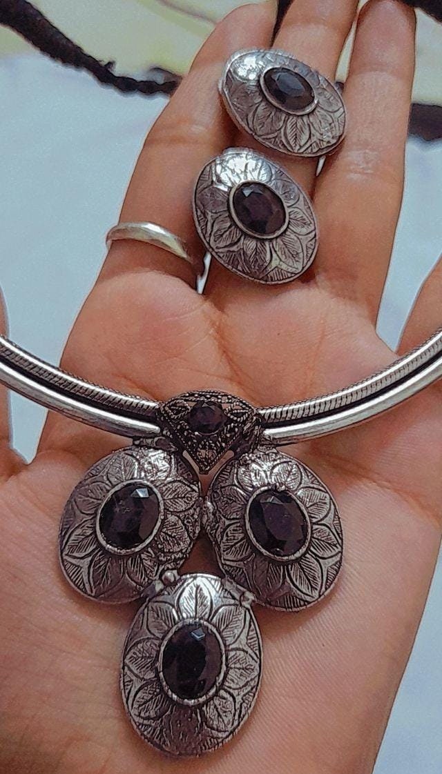 Beautiful Silver Oxidized Necklace Set / Bohemian Jewellery Etsy