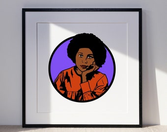 bell hooks portrait art print | bell hooks poster | bell hooks art print | Black feminist | Black history | feminist wall art | illustration