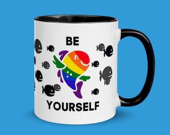 Be Yourself Gay Fish Mug | Rainbow Mug | Funny Gay Mug | LGBT Mug | Queer Mug | Funny Rainbow Mug | Pride Mug | Gay Gift | Gay Affirmation