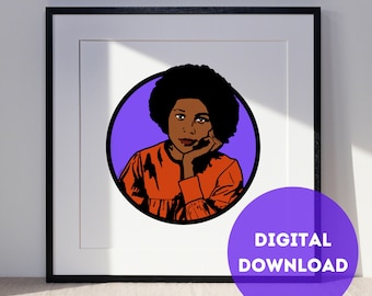 bell hooks portrait art print | Printable wall art | bell hooks poster | bell hooks art print | Black feminist | Black history