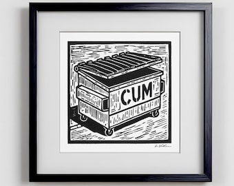 The Dumpster Linocut Reproduction | Gay Art Print | Queer Art | Giclée | Bottom | Original Artwork | Homo