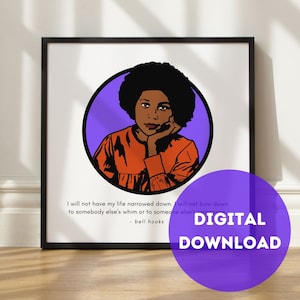 bell hooks portrait art print | Printable wall art | bell hooks quote | bell hooks art print | Black feminist | Black history | hooks poster