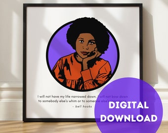 bell hooks portrait art print | Printable wall art | bell hooks quote | bell hooks art print | Black feminist | Black history | hooks poster