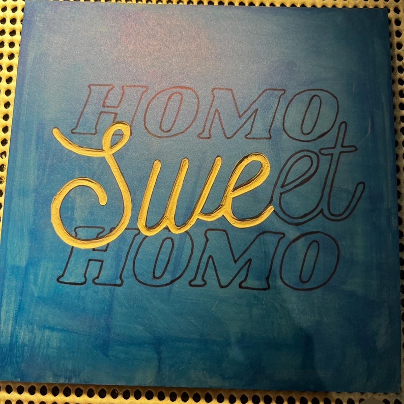 Homo Sweet Homo Linocut Print Limited Edition Queer Original Artwork Gay Art Print Foyer Art rainbow entryway art playful fun image 7