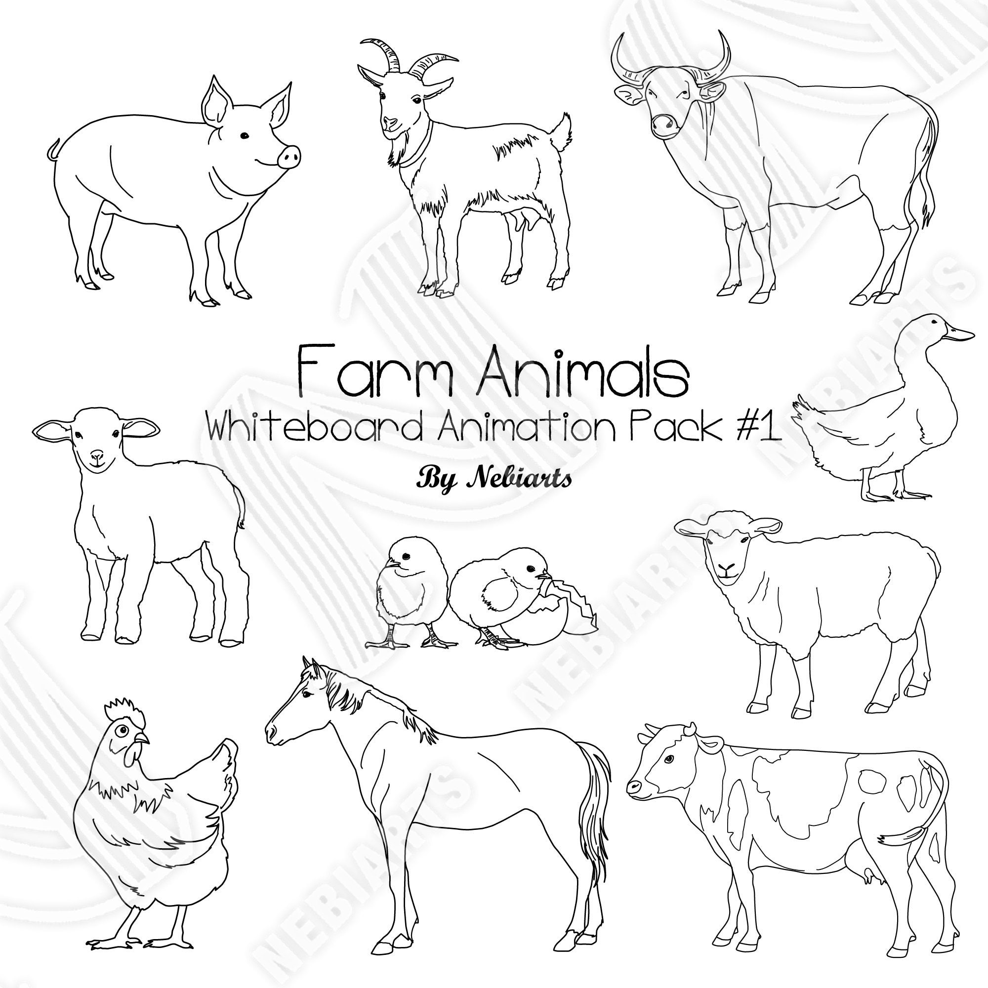 Farm Animals Whiteboard Animation SVG Images Pack 1 - Etsy