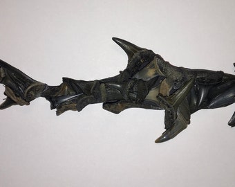 Handmade Hammerhead shark sculpted in genuine fossil teeth from Herne Bay, Kent.