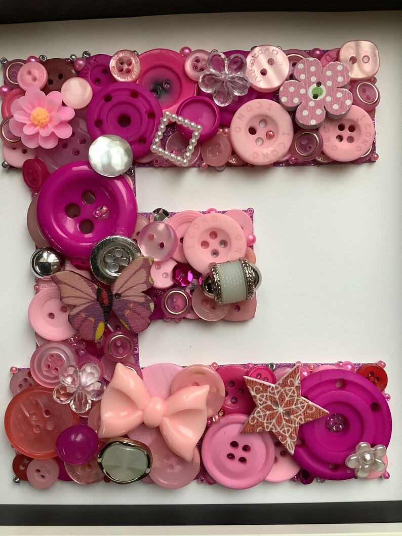 Beautiful button letter in 6\u201d x 6\u201d box frame Baby boy Housewarming gift Baby girl Nursery decor Any letterany colour.