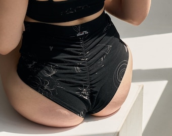 Bootyshort met hoge taille met tatoeageprint, rave-paaldansoutfit