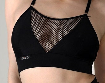 Sheer Back Mesh BH See through Pole Dance Sexy schwarze Rave Wear