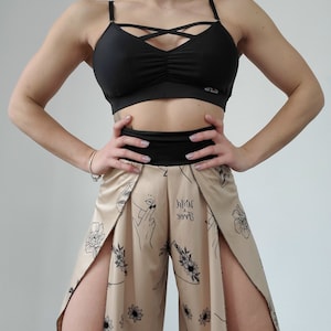 Tattoo exotic dance culottes skirt, top with breast inserts, dance print patterned pole dance performance set, custom made competition suit