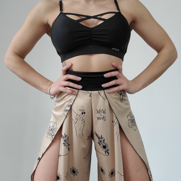 Jupe culottes de danse exotique de tatouage, haut avec inserts de poitrine, ensemble de performance de pole dance à motifs imprimés de danse, costume de compétition sur mesure