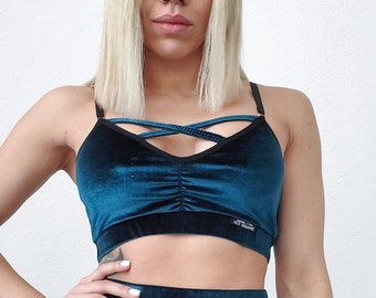 Top de terciopelo para pole dance, sujetador deportivo exótico, conjuntos para festivales.