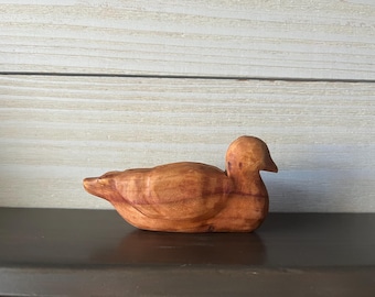 Hand Carved Plum Wood Duck Bird Sculpture Mantle Shelf Decor